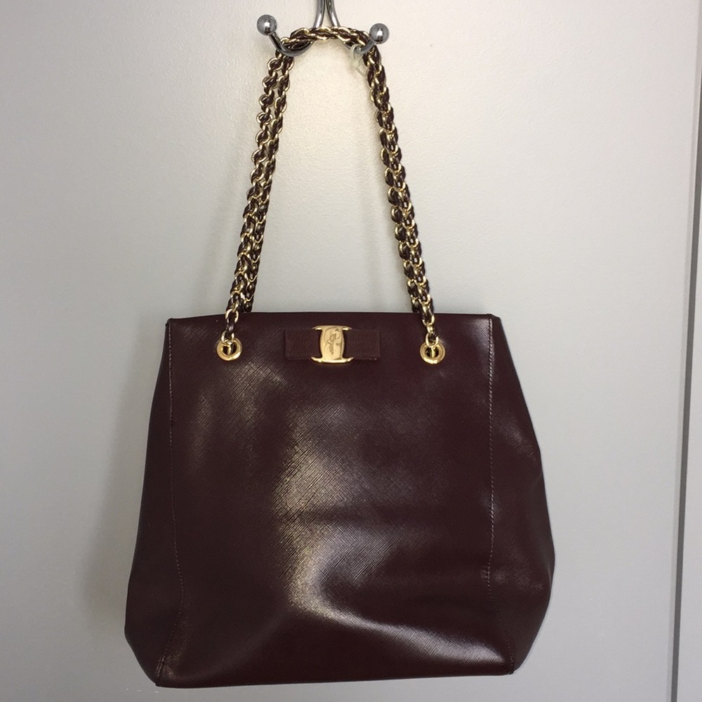 Salvatore Ferragamo Burgundy Bow Tote Bag